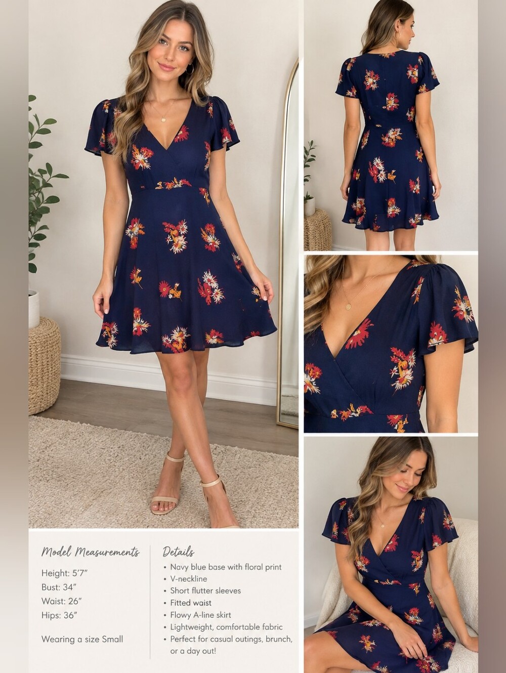 Madewell Navy Floral Dress – Size 0